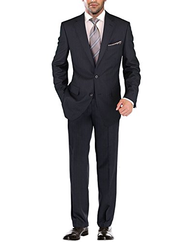 Salvatore Exte Men's Two Button 2 Piece Suit Jacket Flat Front Pants Striped