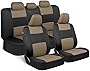 BDK PolyPro Car Seat Covers Full Set in Beige on Black – Front and Rear Split Bench Car Seat Cover, Easy to Install, Interior Covers for Auto Truck Van SUV