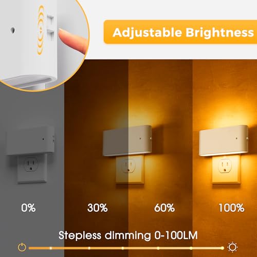 Image of L LOHAS LED Night Light, 2 Pack Dimmable Modern LED Night Lights Plug into Wall,Dusk to Dawn Sensor Night Lights for Kid, 0-100LM 2000K Amber Nightlight for Hallway Bedroom Stairway