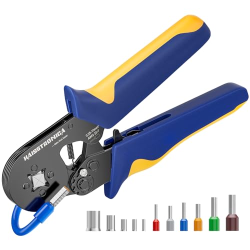 Haisstronica Ferrule Crimping Tool,Quadrilateral Quadrilateral Self-adjustable Ratchet Crimper Tool Pliers for AWG 23-7 Ferrule Crimp Wire Ends Terminals