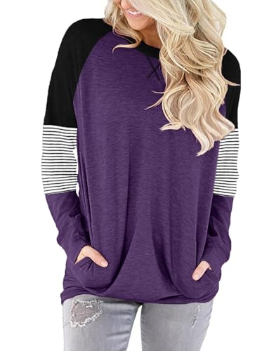 ONLYSHE Womens Crewneck Sweatshirt Casual Loose Fitting Tops Long Sleeve T Shirt