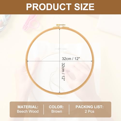Image of PATIKIL 2 Pieces 12 Inch Beech Wood Embroidery Hoops, Circle Cross Stitch Hoop Frames Arc Side Embroidery Hoop Ring with Adjustment Brass Screw for Sewing, Needlework, DIY Craft Decoration