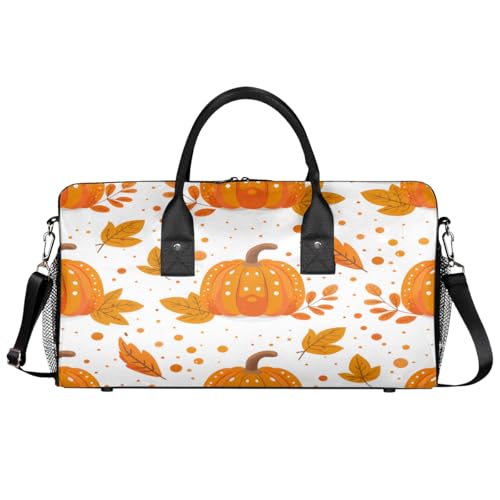 Halloween Travel Duffle Bag for Women Men Foldable Waterproof Weekender Bag Carry on Tote for Overnight Sports Gym Orange Fall Pumpkin