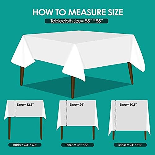 2 Square Tablecloth Covers 85x85 Inch | Table Cloths for Square or Round Table | Washable Wrinkle-Resistant Fabric for Weddings, Kitchen, Restaurant, | White | 2 Pack