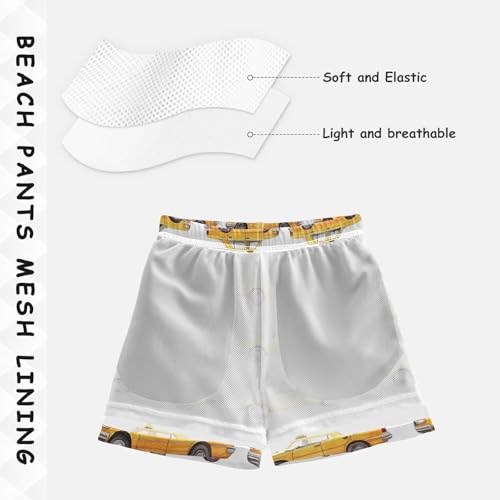 Pigsaly Boys' Swim Board Shorts Watercolor Run Yellow Taxis Car Boy's Swim Trunks Kids Swimwear S4