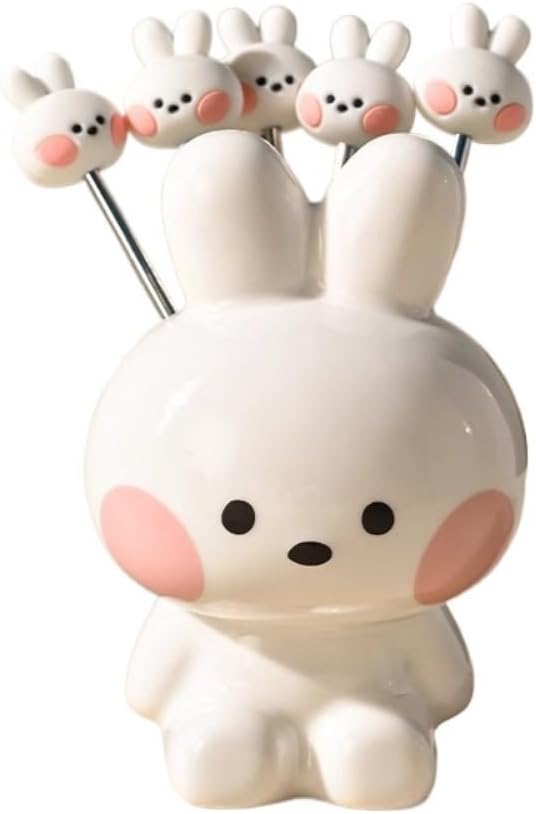 (5 Pieces) Cute Cartoon Stainless Steel Fruit Fork for Cake Fruit Dessert Fork Set for Home Use