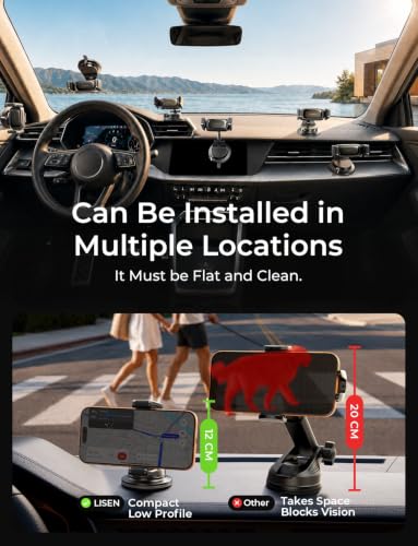 LISEN Suction Phone Mount for Car, [Ultra Suction & Less Fuss] Car Phone Holder Mount Vacuum Dashboard Phone Holder, Car Cell Phone Holder for iPhone 18 Pro Max 17 16 15 Air with Case Galaxy S26 S25 - image 3