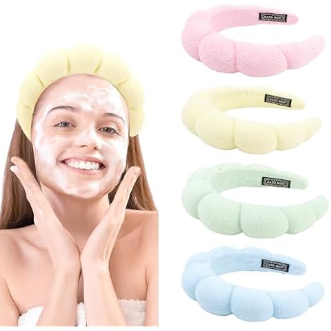 Canitor 4 PCS Spa Headband for Washing Face Facial Skincare Headbands Terry Cloth Sponge Makeup Headband Puffy Face Wash Headband Teen Girl Gifts Trendy Stuff Bachelorette Party Favors Cover