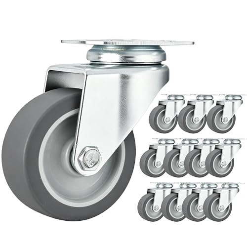 12 Pack 2 Inch Swivel Caster Wheels, Heavy Duty Rubber Plate Casters, Ball Bearings Wheels for Cart Trolley Workbench