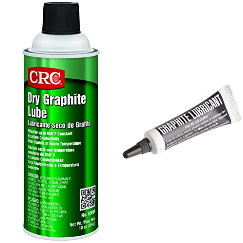 CRC Dry Graphite Lube 03094 – 10 Wt. Oz, Dry Film Lubricant & Lucky Line Graphite Dry Lock Lubricant Powder, 4.5 Grams (9501), Black and White