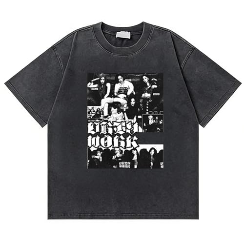 Photo de T-Shirt Manches Longues for Hommes Et Femmes, en Coton Délavé, Graphique Vintage, Streetwear Imprimé, Top Album DirtyWork(Black A,S)