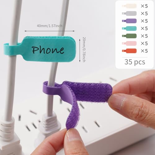 Trilancer Kabeletiketten Kabel Beschriftung Wiederverwendbar, 35 St Mehrfarbige Beschreibbare Kabel-Etiketten - 4 cm x 2 cm Schreibfläche zum Identifizierung von Leitungen,Groß. Drähten. Vielseitige
