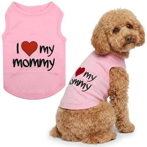 Parisian Pet Dog Shirt for Mother's Day - 100% Cotton Shirts for Large Dogs - Pink Sleeveless Girl Pet Clothes - Lightweight Pet Tshirts - Breathable Puppy Clothes - Stretchy I Love My Mommy Dog Shirt