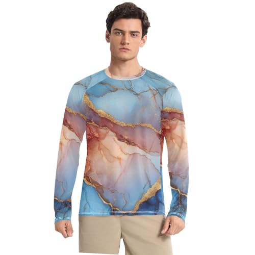 Marble Blue Red Men's Rash Guard Fishing Elasticity UV Sun Protection Water Fishing
