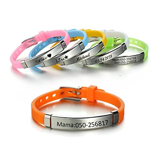Buaodam Pulseras Para NiñOs Anti-PéRdida Ajustables de Silicona Suave de Acero Inoxidable Personalizadas con Texto e IdentificacióN de Seguridad,Para NiñOs,NiñAs,NiñOs,Regalos Para NiñOs PequeñOs Cover