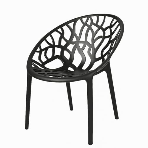 BURI Design Gartenstuhl 80cm Stapelstuhl wetterfest - Kunststoff Stuhl Balkonstuhl Esszimmerstuhl bis 150kg modern matt schwarz