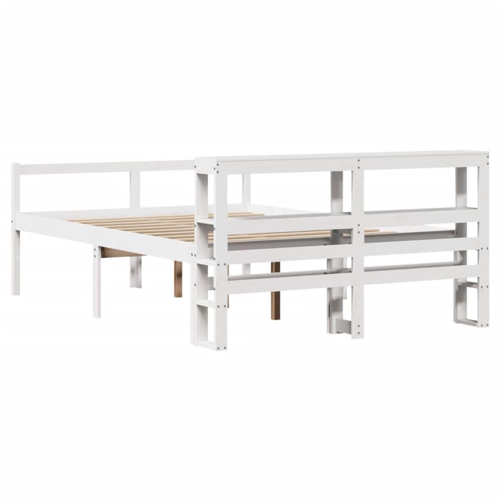 Massives Kiefernholz Seniorengerecht 44cm Einstiegshöhe Weiß 120x200 cm | Seniorenbett mit Kopfteil ohne Matratze Weiß 120x200 cm Massivholz Kiefer Bettgestell mit Stauraum