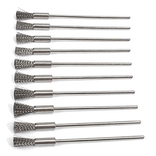 10 Pieces Extended Stainless Steel Wire Steel Cleaning End Brushes Pen Wire Brush Rust Paint Removal Bits Polishing Rotary Tools Accessories 3 mm Mandrel (6 mm end Brush) by ABSOK - Used condition - US$6.79