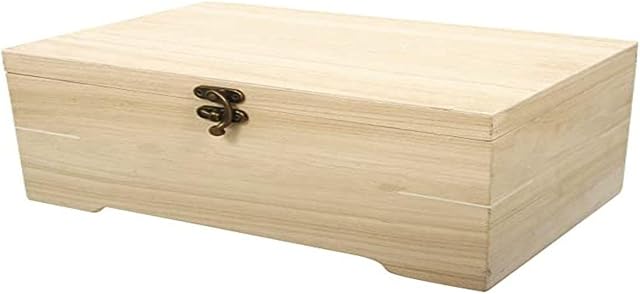 Rayher 62196000 Wooden Chest with Organiser Tray, DIY Keepsake Box with Lid, Plain Wood 28 x 18 x 13.5 cm