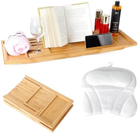 Amazon.com: Bathtub Tray Table and Bath Pillow, Expandable and Foldable ...