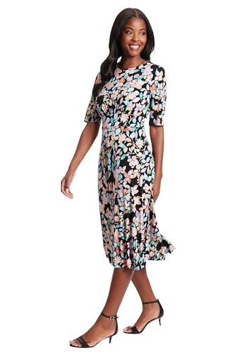 Image of London Times Women's Womens Elbow Sleeve A-line Midi - Pretty Garden Party Dress - Special Occasion Wedding Guest Dress