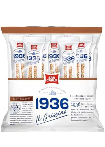 4x480g San Carlo 1936 Grissini Semi Rustici con Semi di Lino Sesamo e Papavero, ogni busta da 480g contiene 40 Monoporzioni.