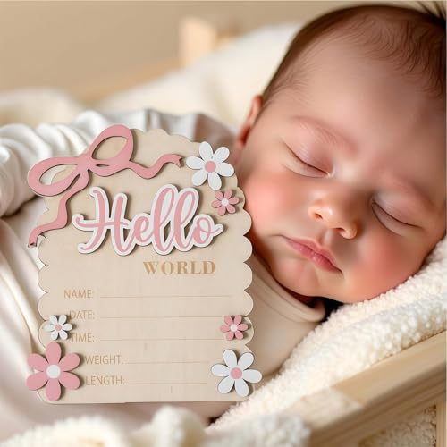 Vesavifaka Meilensteinkarten Baby Holz, Baby Ankündigungs Schild, Hallo Welt Neugeborenen Schild für Zuhause Krankenhaus Kinderzimmer Sie ist da Karte, Baby Ankündigungen Ideen Requisiten