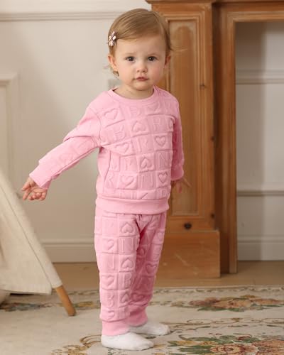 Jecson Toddler Baby Girl Clothes: Soft Warm Outfits Set Quilted Heart Sweatshirt & Pants Cute Fall Winter Home Out 2Pcs 3M-4T2