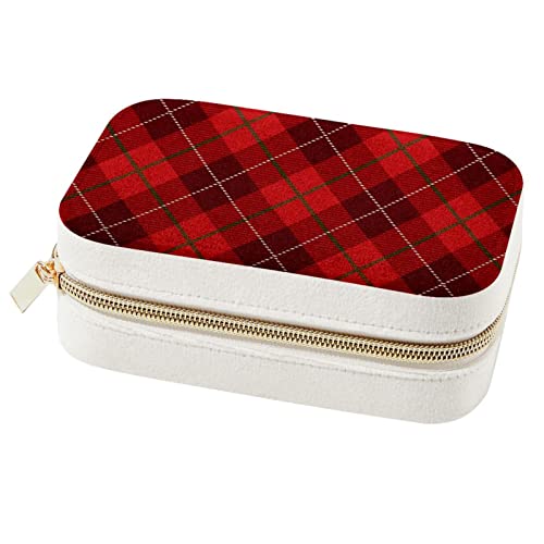 Boîte à bijoux de voyage écossaise rouge pour bagues et colliers