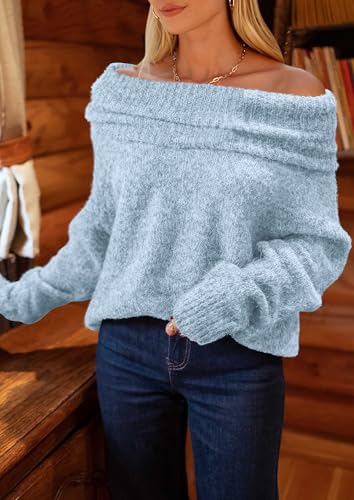 PRETTYGARDEN Women's Off The Shoulder Sweater Long Sleeve Tops 2025 Fall Loose Knit Pullover Sweaters Winter Clothes