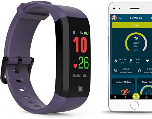 FOMO Fit Color Screen Fitness Tracker - Waterproof, Soft Purple Band - Sports Watch with Heart Rate Monitor - Step Count and Sleep Monitoring with Phone App