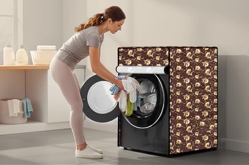 Image of Stylista Washing Machine Cover Compatible for LG 9 kg Inverter Wi-Fi Fully-Automatic Front Load FHT1409SWS, STS-VCM Floral Printed Pattern