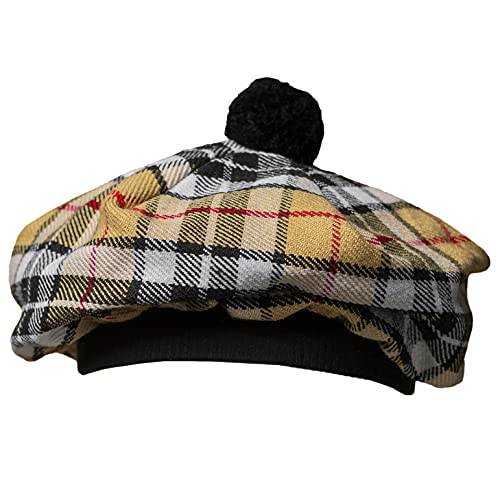 Image of Scottish Tam O' Shanter Hat Tartan Bonnet Pom Pom Wool Flat Cap One Size