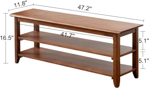 Image of Streem Solid Wood 2 Tier Shoe Rack, Shoe Storage Organizer For Front Door Entrance, Entryway, End of Bed Bench For Entry, Bedroom, Closet, Living Room, Hallway (120 CM),Brown