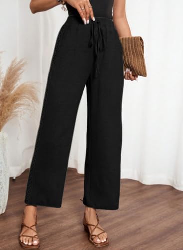 Image of Acelitt Women Casual Lightweight Drawstring Elastic Waist Pants with Pockets, S-XXL
