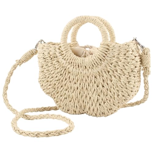 Image of Rattan Handmade Straw Tote Handbag Beach Shoulder Bag Summer Beach Rattan Bag Straw Bag