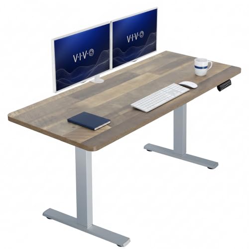 Image of VIVO Reclaimed Wood 60 x 24 in Standing Desk, DESK-KIT-1G6P | Electric, Holds 220 lbs, Sit Stand, Height Adjustable, Solid One-Piece Table Top, Memory Presets, 1B Series, Gray Frame