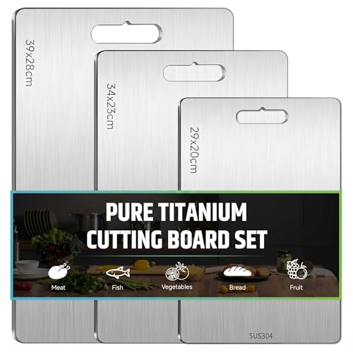 Titanium Chopping Board 3 PCS Chopping Board Set 304 Stainless Steel Cutting Boards for Meat Vegetables Fruit Double-Sided Food Grade Cutting Board for The Kitchen Dishwasher-Safe