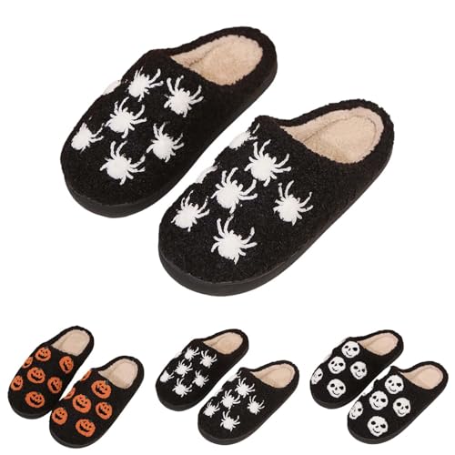 Halloween Slippers For Womens Spooky Pumpkin Ghost Cute Cozy Plush Warm Slip-On House Shoes Indoor Outdoor Non-Slip Slipper3
