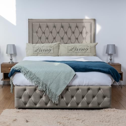 Image of Living Comfort Bedz Matlock Divan Bed with Orthopedic Mattress | 26" Headboard, Plush Velvet, 12" Footboard | Storage Drawer Options(Pebble,3FT Single No Drawer)