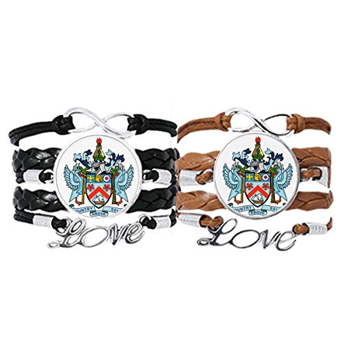 Pulsera de San Cristóbal y Nieves con cuero trenzado negro y escudo central