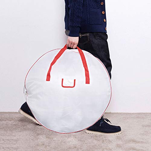 TQS 25" Christmas Wreath Storage Bag - Xmas Large Wreath Container - Reinforced Wide Handle and Double Sleek Zipper - Heavy Duty Protect Your Party Decorations Garland - White