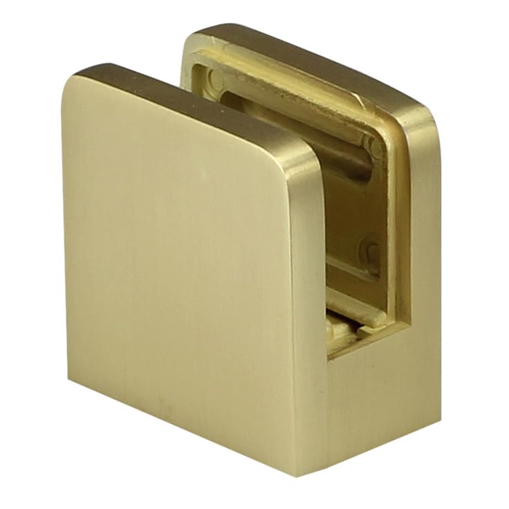 Square Glass Bracket/Clamp for Stair Handrails – 8mm or 10mm Toughened Glass – Chrome, Black, Brushed Nickel or Brushed Brass (Brass, 10mm)