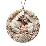 Krippen-Weihnachtsschmuck – Katholische Heilige Familienstatue | Jesus, St. Joseph, Maria Heimdekor-Anhänger, Weihnachtskollektion, religiöse Skulptur | Dekoratives 2D-Acryl-Andenken