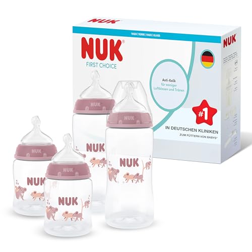 NUK First Choice Babyflaschen | 0-3+ Monate | 150ml & 300 ml | Anti-Kolik-Trinkflasche | PP | Temperature Control Anzeige | Koala | 4 Stück