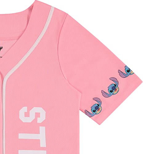 Disney Lilo & Stitch Ladies Baseball Jersey - Classic Mesh Shirt (White Pink, Medium) #TOP3