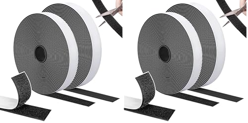 SURFOU Autocollant Scratch Double Face 10m×20mm, Extra Stark, Adhésif, Noir, Bande à Crochet et Boucle, Idéal pour Cadre, Fenêtre, Moustiquaire et Bricolage (Lot de 2)