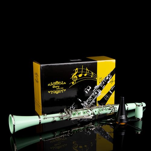 Glory GLY-CLAGN Professional Ebonite Bb Clarinet with 10 Reeds, Stand, Hard Case, Cleaning Cloth, Mouthpiece Brush and Pad Brush,Green