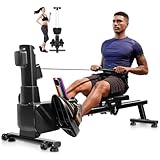 BAKAJI Vogatore Pieghevole con 8 Livelli di Resistenza e Sistema di Chiusura Salvaspazio e Spostamento con Rotelle Ergonomiche, Rematore Silenzioso da Palestra Fitness Home Gym per Cardio