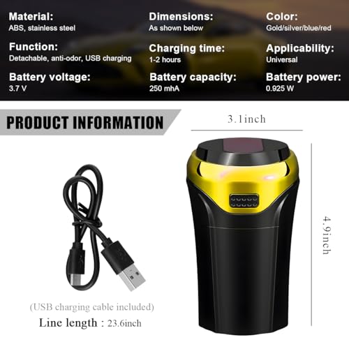 Image of KVAEY Car Ashtray with Lid, Detachable Stainless Auto Ashtray with Removable Cigarette Lighter, Universal Portable Smell Proof Ash Tray for Most Vehicle Cup Holders, Car Accessories (Gold)